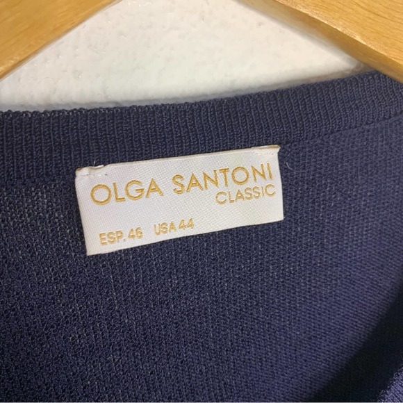 Olga Santoni Classic Blue Knit Embroidery Detail Button-Front Sweater Size USA44 - Picture 5 of 8